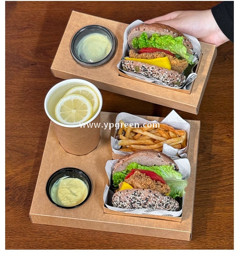 Kraft Hollow Paper Cups with Burger Combo Meal Box | Single Tray + Inner Box, Double Tray + Inner Boxes | Takeaway Food & Drink Packaging