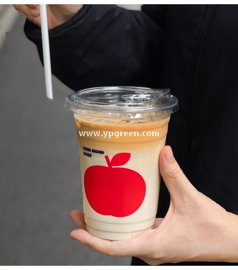 16oz Apple Pattern Clear Cup |  500ml Disposable Transparent Cup for Juice, Coffee, Milk Tea & Cold Drinks