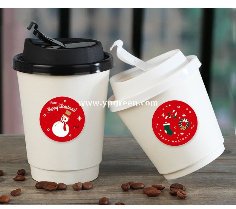 Thickened Hollow Double-Wall Paper Cup | Christmas Sticker Design | Inner Lamination Leak-Proof & Heat-Insulated Coffee Cup