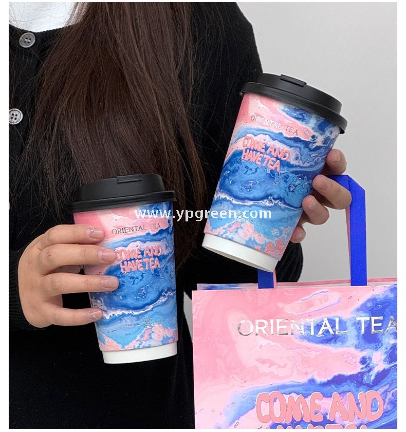 16oz Ocean Painting Style Embossed Hollow Coffee Paper Cups – 480ml Double Wall Milk Tea Cups Factory Wholesale