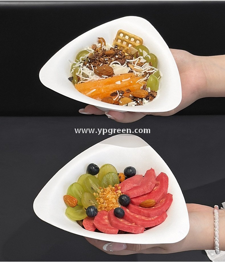 400ml Biodegradable Triangle Pulp Dessert Bowl Disposable Eco-Friendly Ice Cream Salad Yogurt Container