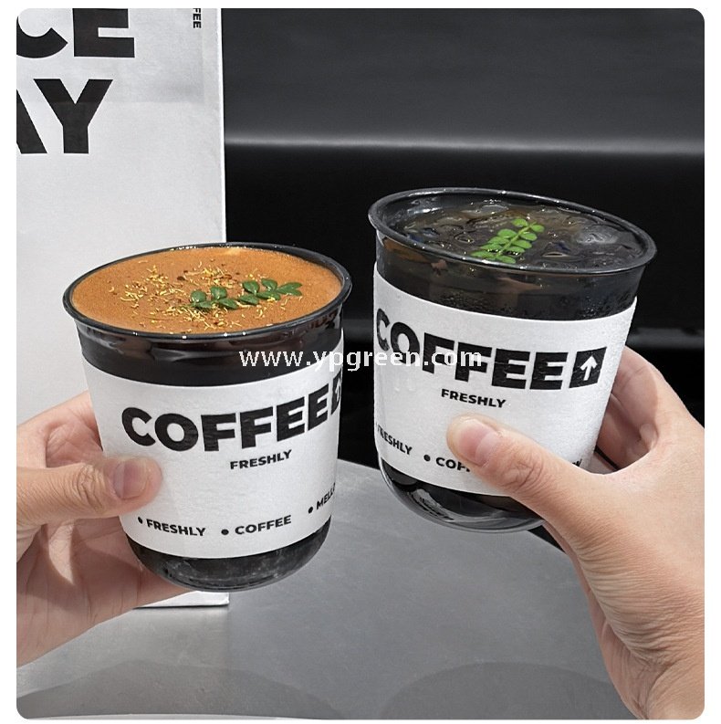 Disposable 400ml PET Cold Drink Cup + U-Shaped Lid + Foaming Lock Sleeve for Takeaway Factory