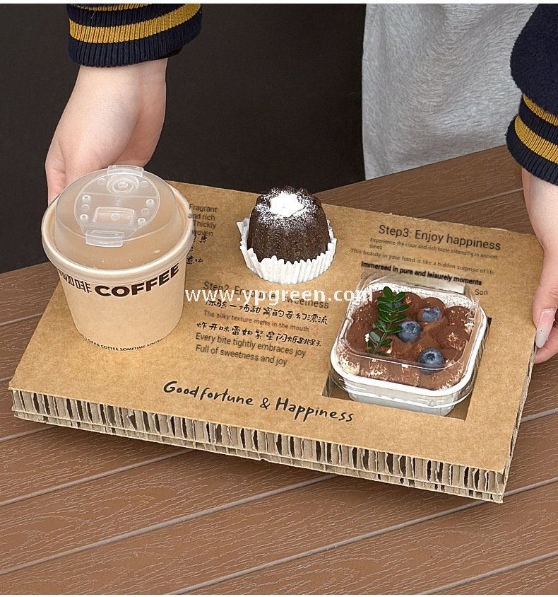 10oz Bamboo Pulp Double-Wall Coffee Cup with Lid | Disposable Paper Cup + Honeycomb Holder + Custom Logo