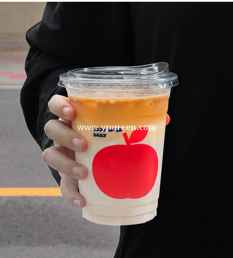 16oz Apple Pattern Clear Cup |  500ml Disposable Transparent Cup for Juice, Coffee, Milk Tea & Cold Drinks