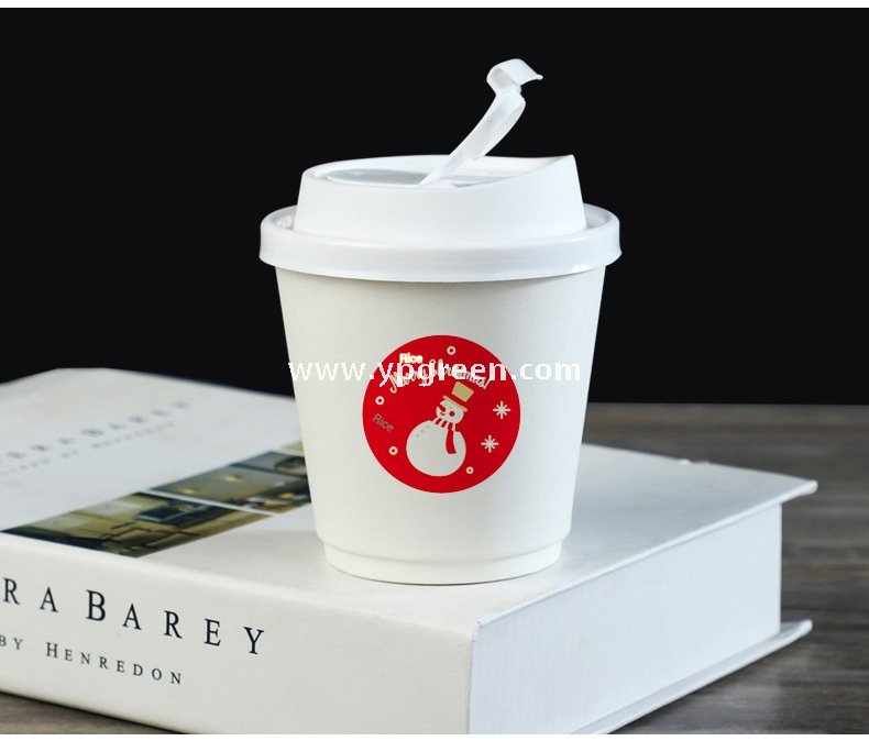 Thickened Hollow Double-Wall Paper Cup | Christmas Sticker Design | Inner Lamination Leak-Proof & Heat-Insulated Coffee Cup