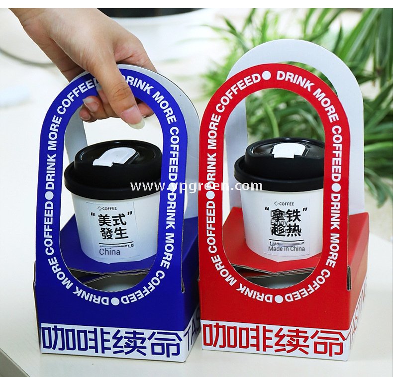 Disposable Kraft Corrugated Cup Carrier | Blue & Red Options Coffee & Milk Tea Takeaway Bag | Single, Double, Four-Cup Holder Base