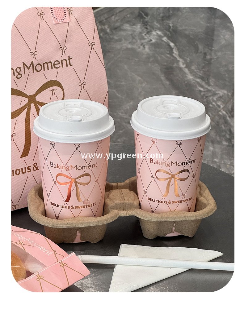 16oz Pink Bow Paper Cup –  500ml Double PE Hot & Cold Coffee Cup with Thermal Foil Non-Woven Bag Wholesale Factory