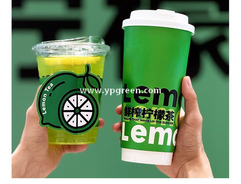 22 oz Fresh Green Disposable Lemon Tea Cups – 700ml Double PE Coated Paper with PET Lid for Cold Beverages