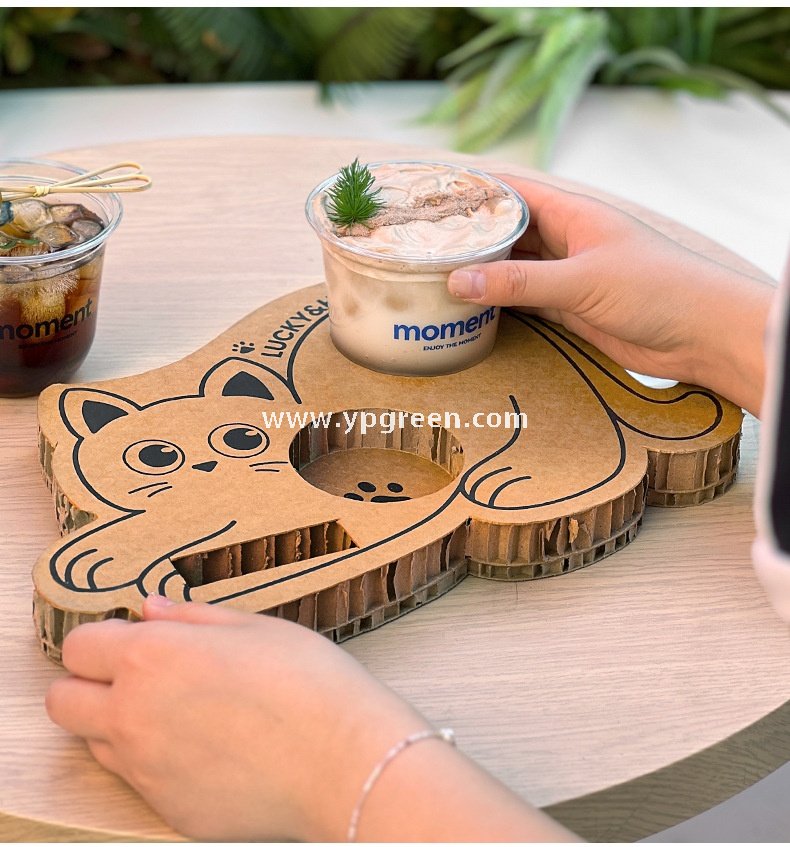 Cat Design Coffee Cup Carrier | Honeycomb Corrugated Cardboard Drink Tray Supplier