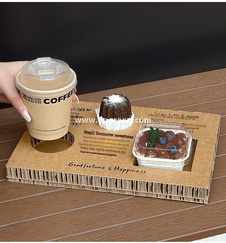 10oz Bamboo Pulp Double-Wall Coffee Cup with Lid | Disposable Paper Cup + Honeycomb Holder + Custom Logo