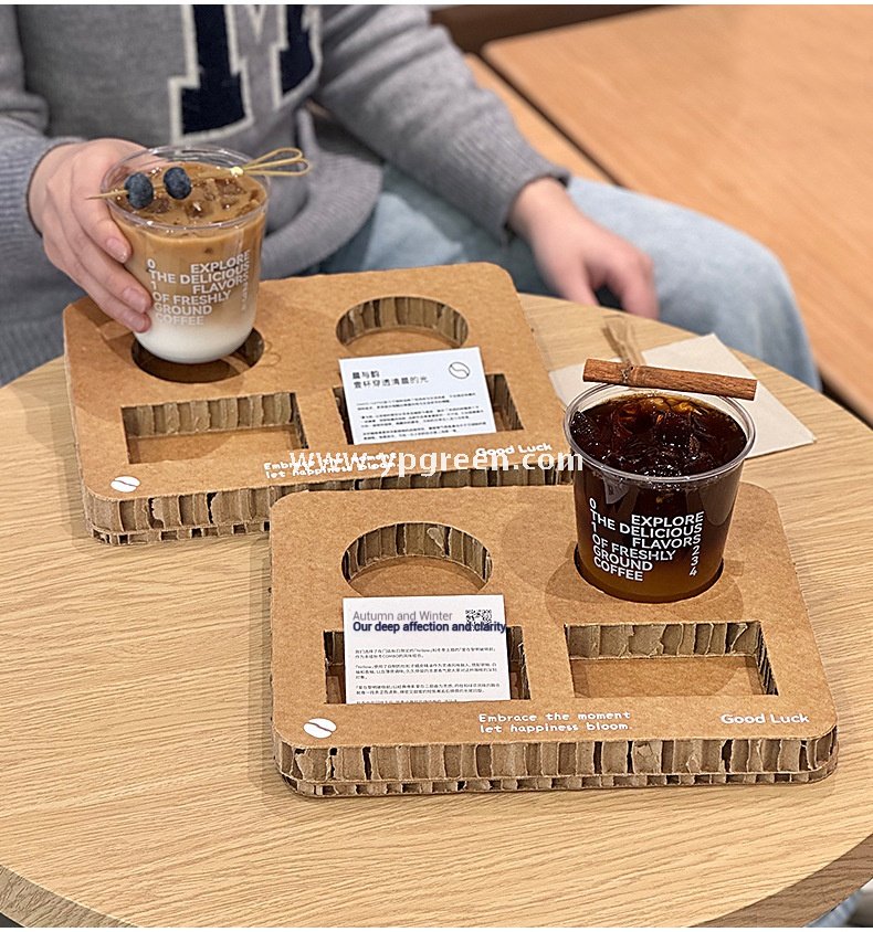 Square Coffee Combo Cup Tray | Honeycomb Corrugated Cardboard Cup Holder | Disposable Logo-Printed Beverage Carrier for Coffee & Milk Tea