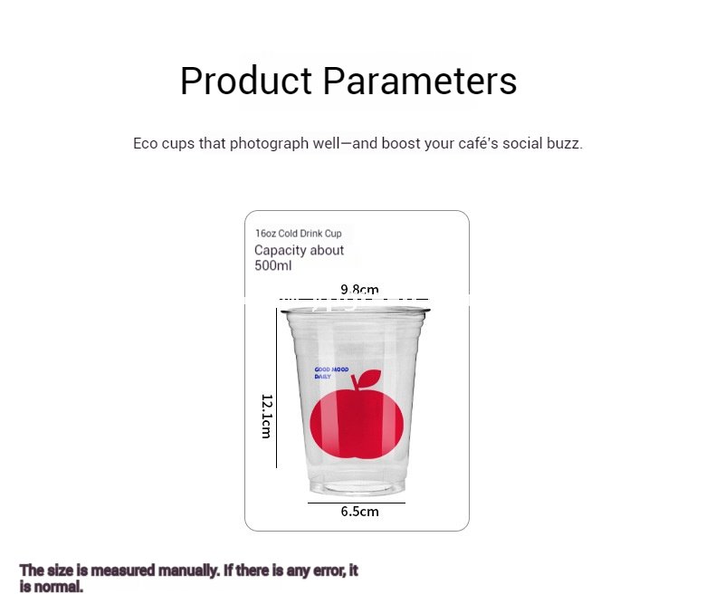 16oz Apple Pattern Clear Cup |  500ml Disposable Transparent Cup for Juice, Coffee, Milk Tea & Cold Drinks