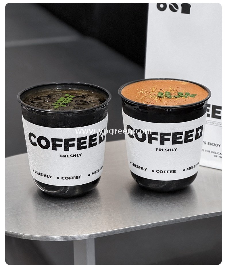 Disposable 400ml PET Cold Drink Cup + U-Shaped Lid + Foaming Lock Sleeve for Takeaway Factory