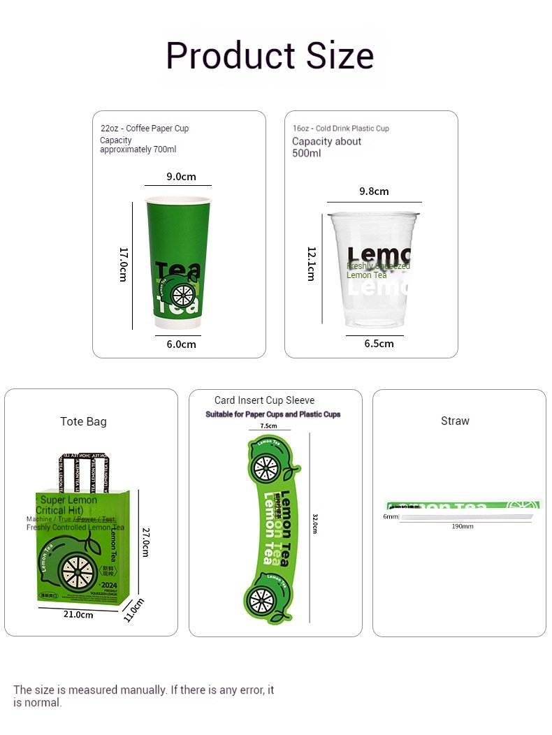 22 oz Fresh Green Disposable Lemon Tea Cups – 700ml Double PE Coated Paper with PET Lid for Cold Beverages