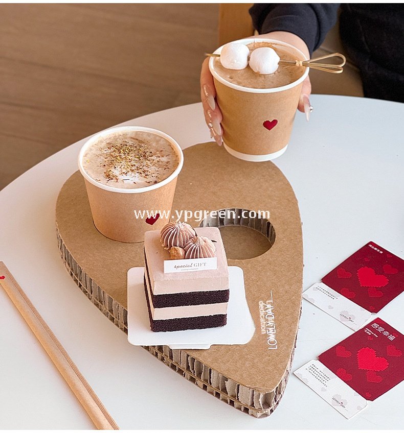 Heart-Shaped Honeycomb Paper Cup Holder | Corrugated Coffee Combo Tray | Disposable Milk Tea & Exhibition Tasting Cup Display with Custom Printing