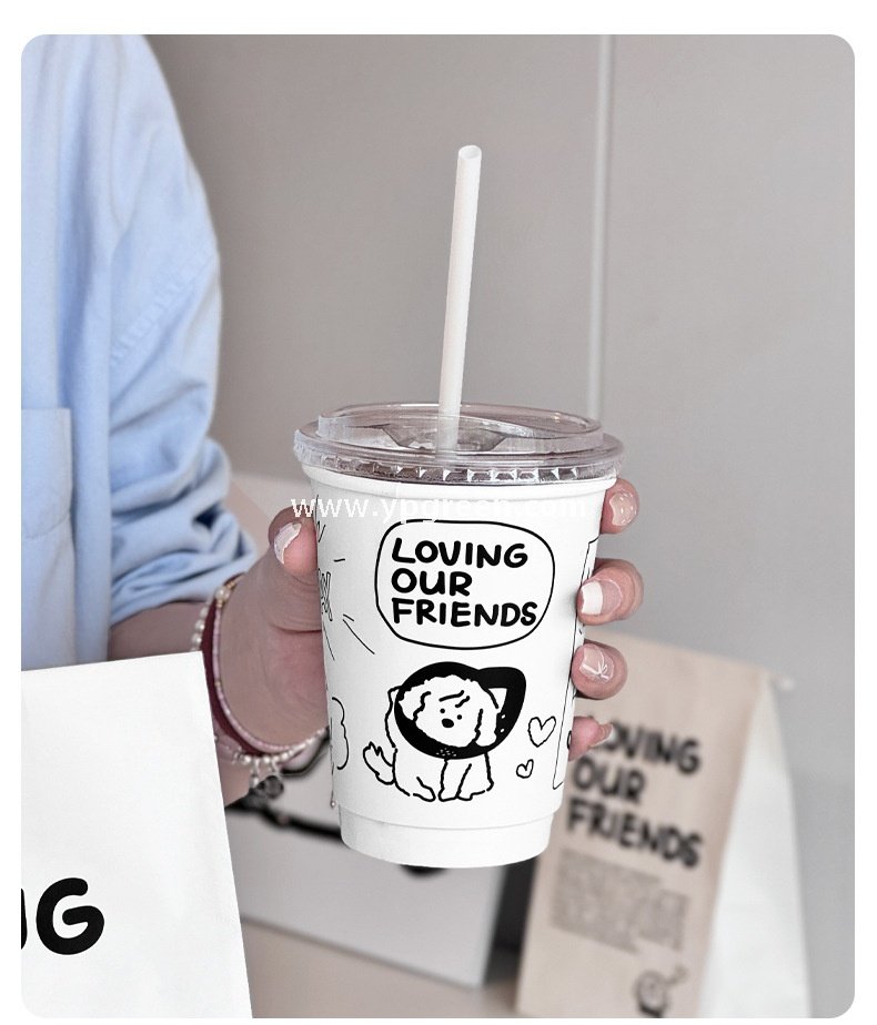 12oz 400ml Dog Pattern Double PE Coated Paper Cup | Hollow Insulated Coffee Cup | Cold & Hot Drink Disposable Cup