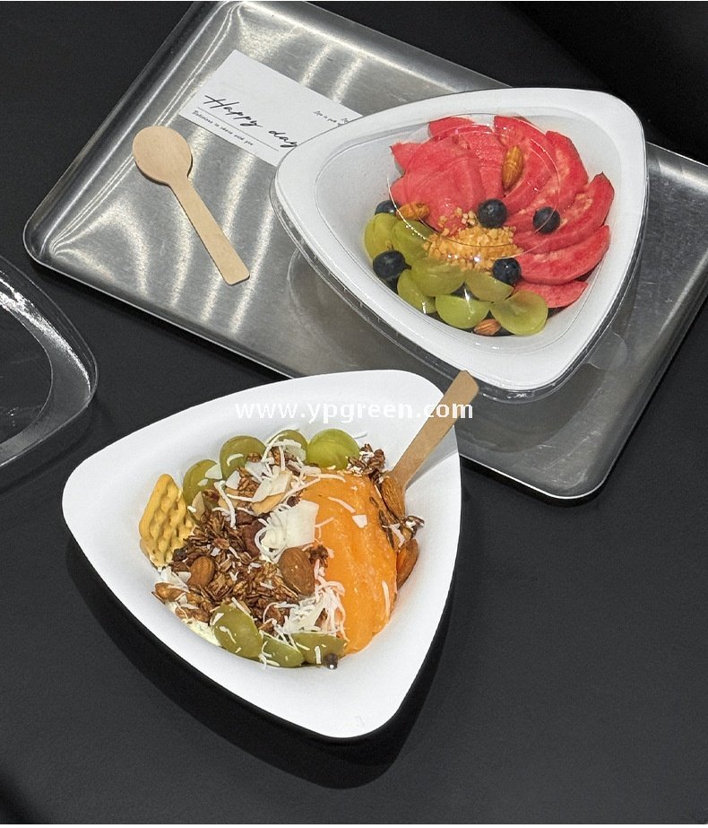 400ml Biodegradable Triangle Pulp Dessert Bowl Disposable Eco-Friendly Ice Cream Salad Yogurt Container