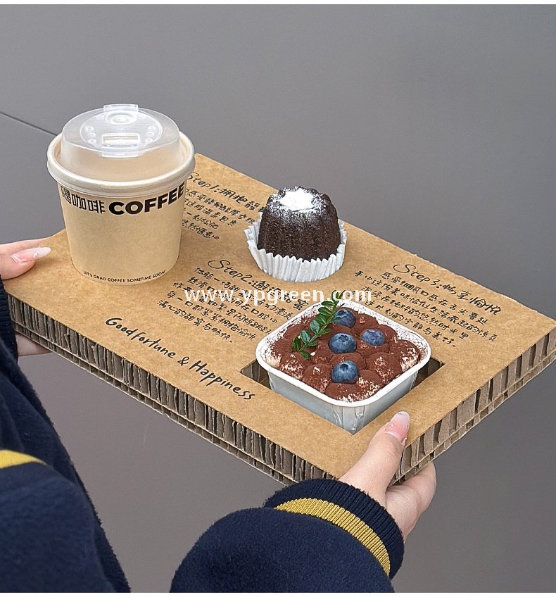 10oz Bamboo Pulp Double-Wall Coffee Cup with Lid | Disposable Paper Cup + Honeycomb Holder + Custom Logo