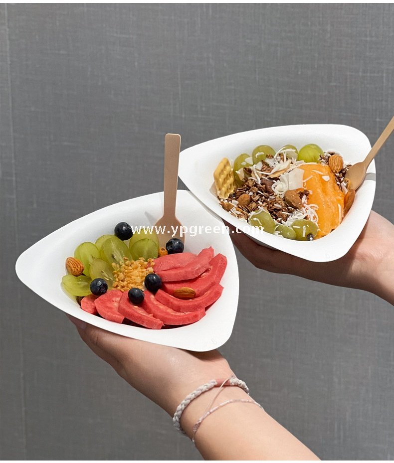 400ml Biodegradable Triangle Pulp Dessert Bowl Disposable Eco-Friendly Ice Cream Salad Yogurt Container