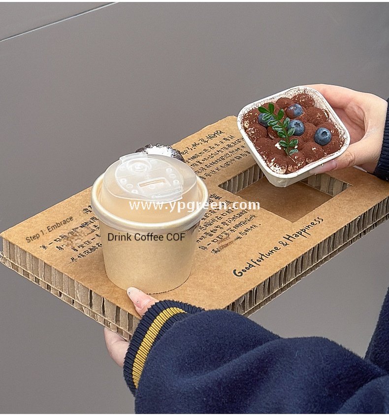 10oz Bamboo Pulp Double-Wall Coffee Cup with Lid | Disposable Paper Cup + Honeycomb Holder + Custom Logo
