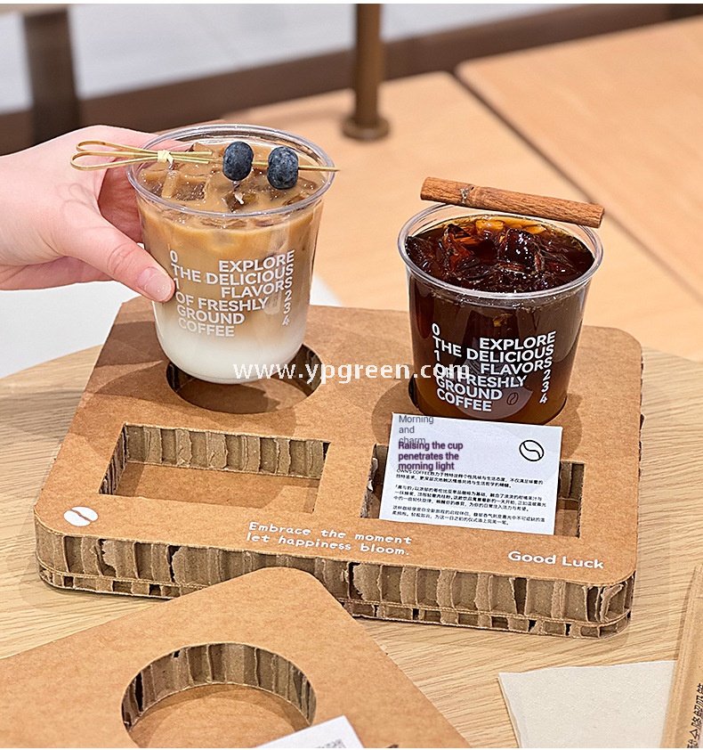 Square Coffee Combo Cup Tray | Honeycomb Corrugated Cardboard Cup Holder | Disposable Logo-Printed Beverage Carrier for Coffee & Milk Tea