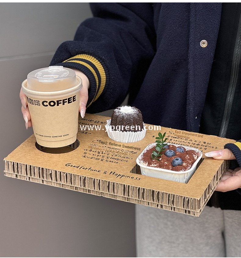 10oz Bamboo Pulp Double-Wall Coffee Cup with Lid | Disposable Paper Cup + Honeycomb Holder + Custom Logo