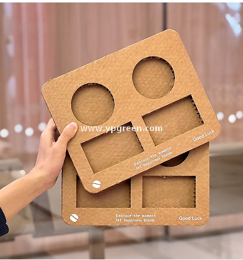 Square Coffee Combo Cup Tray | Honeycomb Corrugated Cardboard Cup Holder | Disposable Logo-Printed Beverage Carrier for Coffee & Milk Tea