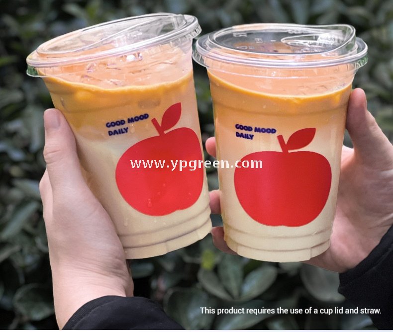 16oz Apple Pattern Clear Cup |  500ml Disposable Transparent Cup for Juice, Coffee, Milk Tea & Cold Drinks