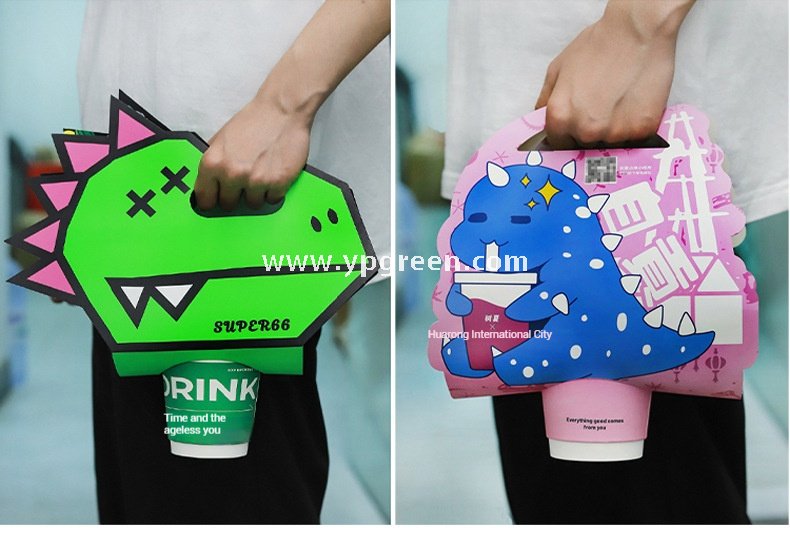 260ml Green Creative Single Cup Carrier | Disposable Premium Tea & Coffee Cup Holder Base | Takeaway Milk Tea Paper Cup