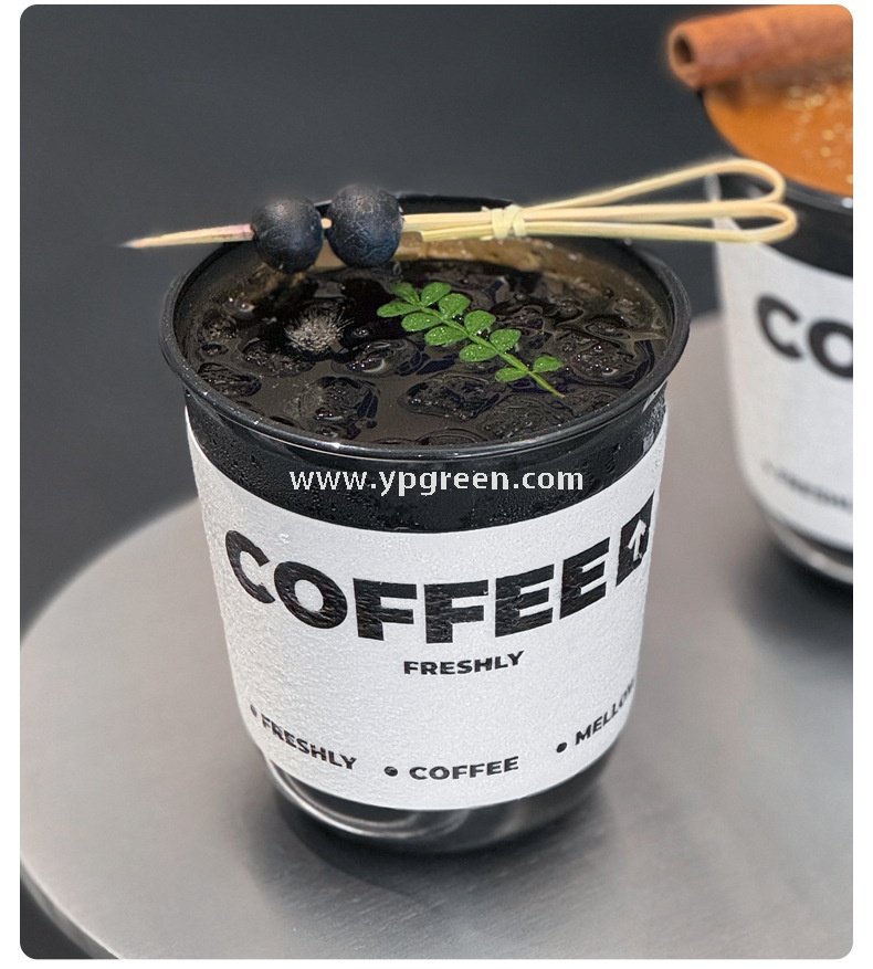 Disposable 400ml PET Cold Drink Cup + U-Shaped Lid + Foaming Lock Sleeve for Takeaway Factory