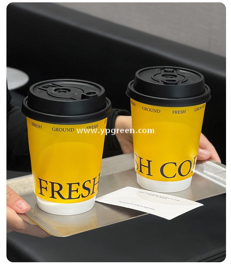 12oz Yellow Embossed Hollow Paper Cup 400ml Double Wall Coffee Cup 9x6x11.2cm Supplier
