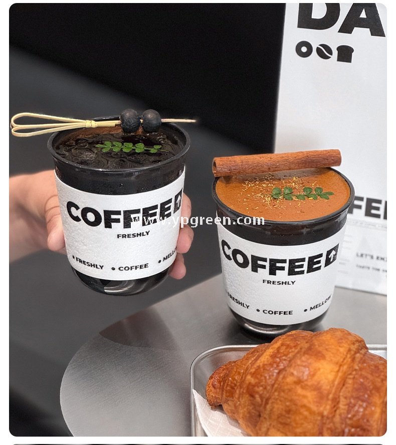 Disposable 400ml PET Cold Drink Cup + U-Shaped Lid + Foaming Lock Sleeve for Takeaway Factory