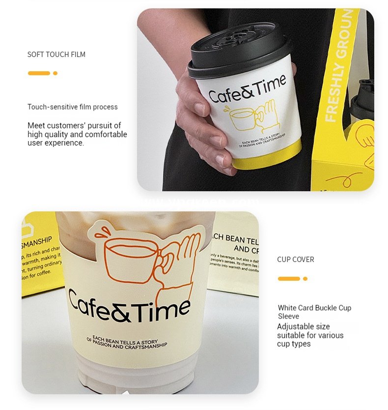 Hot & Cold Drink Cup Set | 330ml Yellow Tactile Paper Cup + 500ml PET Clear Cup