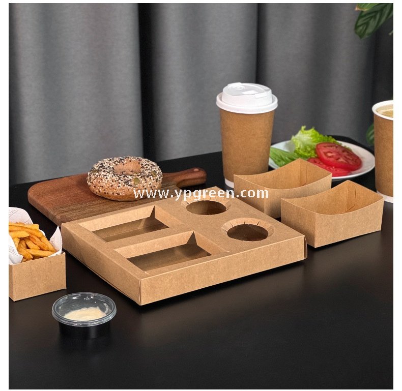 Kraft Hollow Paper Cups with Burger Combo Meal Box | Single Tray + Inner Box, Double Tray + Inner Boxes | Takeaway Food & Drink Packaging