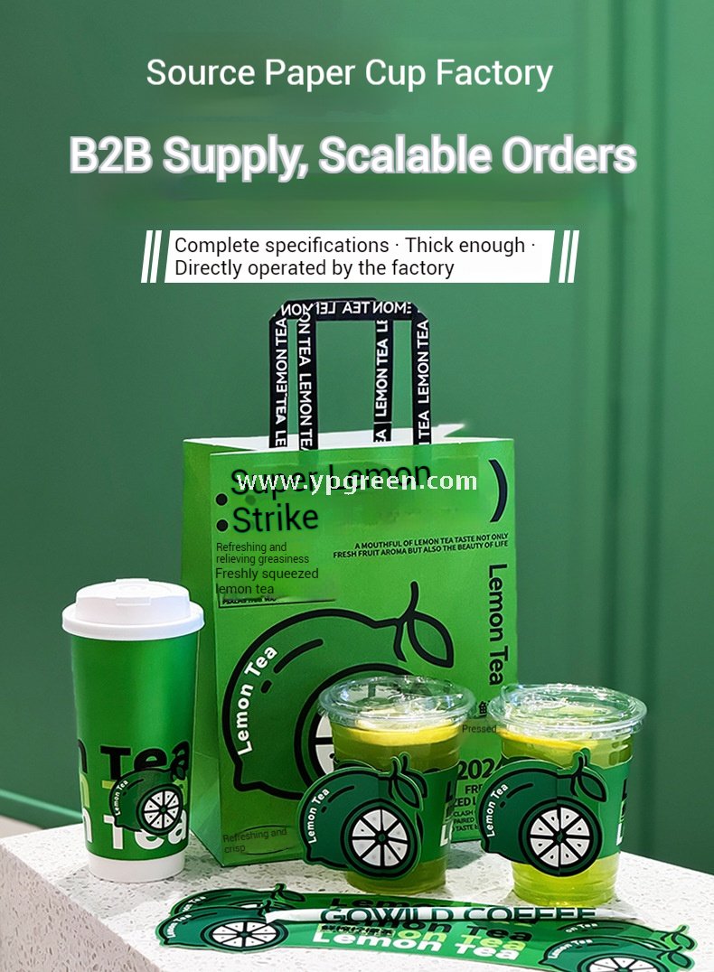 22 oz Fresh Green Disposable Lemon Tea Cups – 700ml Double PE Coated Paper with PET Lid for Cold Beverages