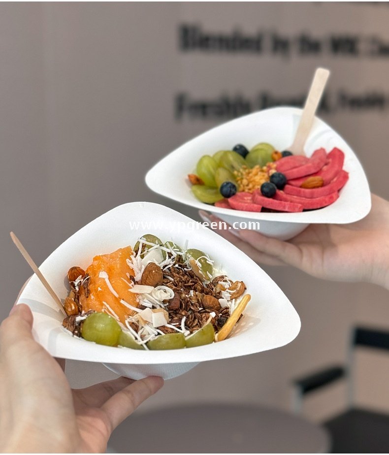 400ml Biodegradable Triangle Pulp Dessert Bowl Disposable Eco-Friendly Ice Cream Salad Yogurt Container