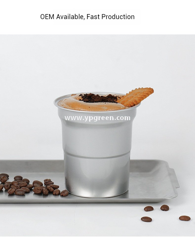 280ml 500ml Silver Brushed Aluminum Coffee Cups – 98x103x72mm Food Grade Lined Hot & Cold Drink Cups Wholesale
