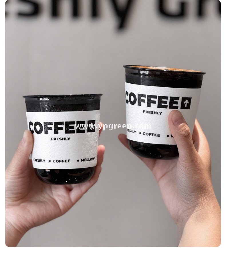 Disposable 400ml PET Cold Drink Cup + U-Shaped Lid + Foaming Lock Sleeve for Takeaway Factory