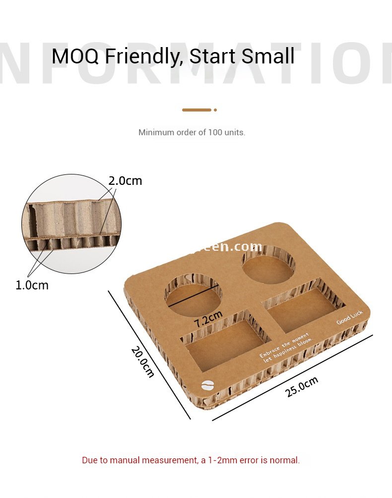 Square Coffee Combo Cup Tray | Honeycomb Corrugated Cardboard Cup Holder | Disposable Logo-Printed Beverage Carrier for Coffee & Milk Tea
