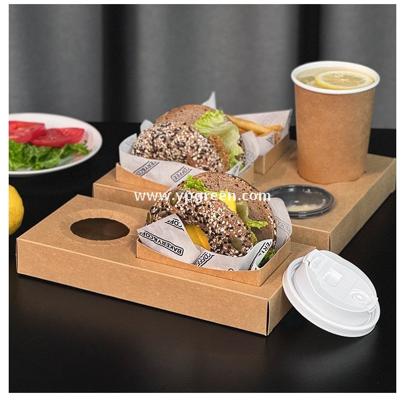 Kraft Hollow Paper Cups with Burger Combo Meal Box | Single Tray + Inner Box, Double Tray + Inner Boxes | Takeaway Food & Drink Packaging