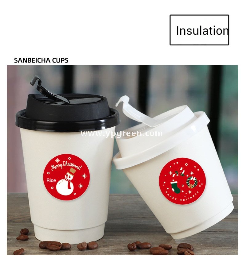 Thickened Hollow Double-Wall Paper Cup | Christmas Sticker Design | Inner Lamination Leak-Proof & Heat-Insulated Coffee Cup