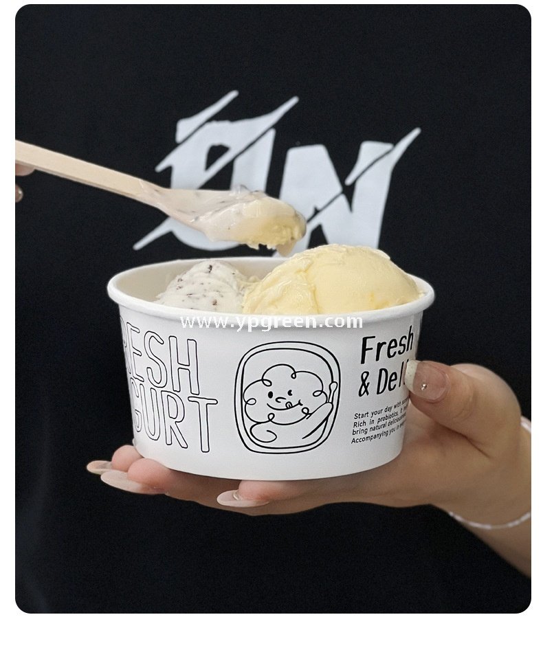 Dual Holder for Yogurt Coffee Packaging 12oz Paper Cup + Ice Cream Bowl Takeaway Set