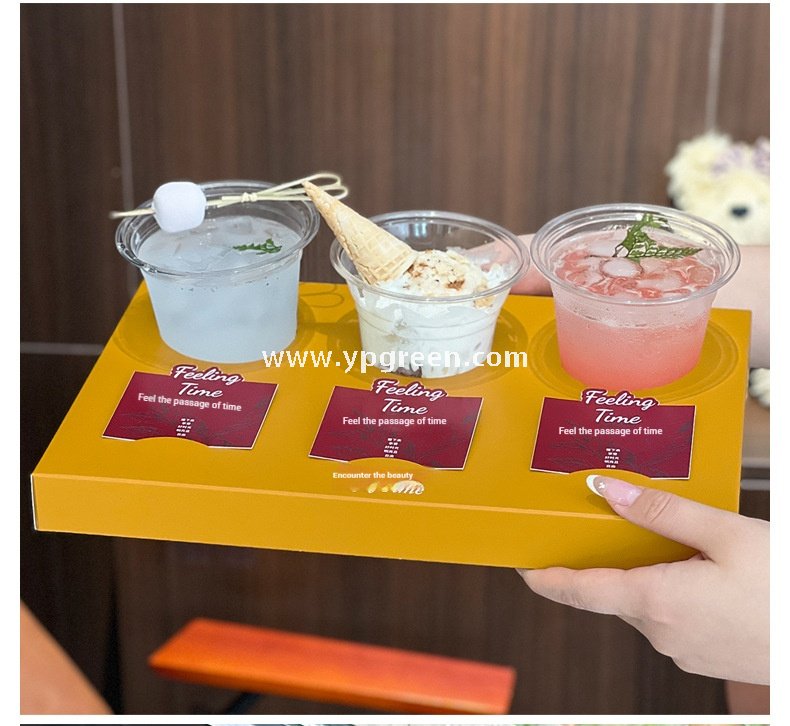 Yellow Creative Paper Cup Tray | 3-Cup Coffee & Milk Tea Holder with Card Slot - Wholesale Prices, Factory Direct
