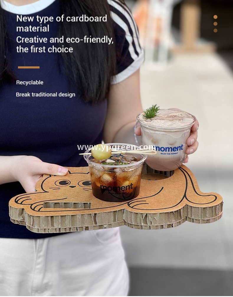Cat Design Coffee Cup Carrier | Honeycomb Corrugated Cardboard Drink Tray Supplier