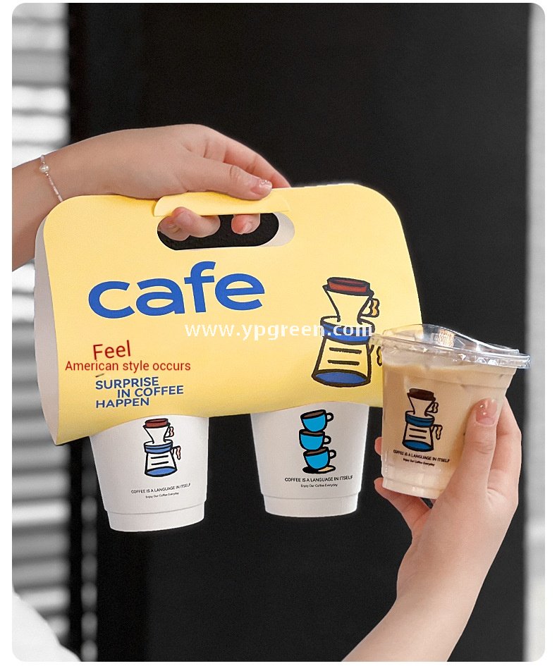 12oz PET Clear Cup + White Utensils Coffee Paper Cup | Flat Oil-Proof Back-Sealed Bag & Single/Double Cup Carrier