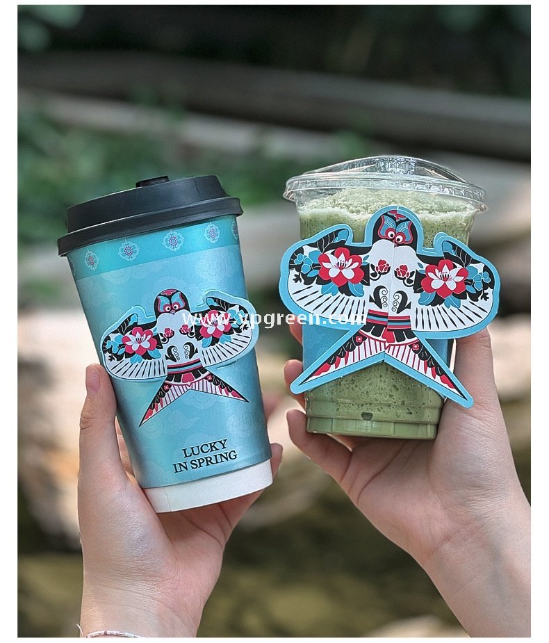 Silver Card Embossed Paper Cup | Tearable 3D Semi-Cut Sleeve with Butterfly & Blue Kite Design | Double-Laminated Hot & Cold Cup