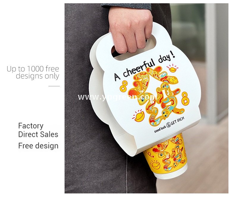 Chinese New Year Snake Design Paper Cups with Lids | Takeaway Coffee & Milk Tea Cups | Festive To-Go Carrier Packaging