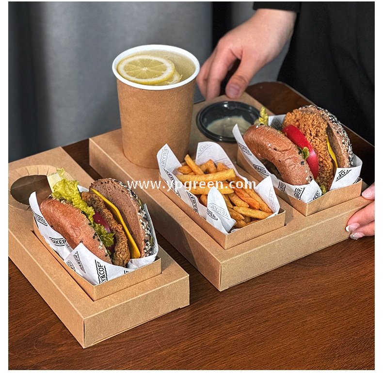 Kraft Hollow Paper Cups with Burger Combo Meal Box | Single Tray + Inner Box, Double Tray + Inner Boxes | Takeaway Food & Drink Packaging
