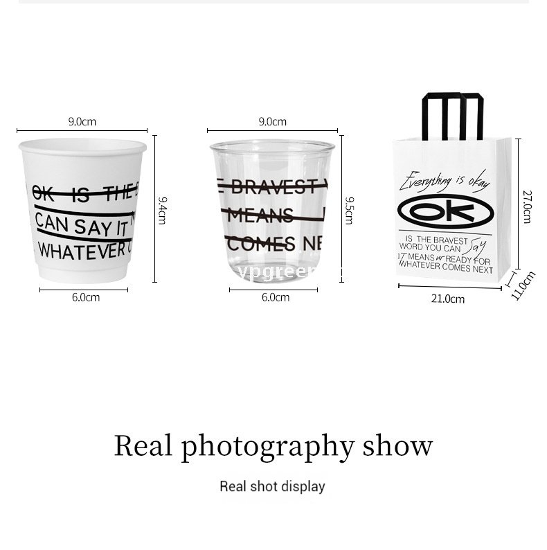 330ml 400ml Creative Typography Design Coffee Paper Cup | Double PE Hot & Cold Cup | Cold Foil Black Printing