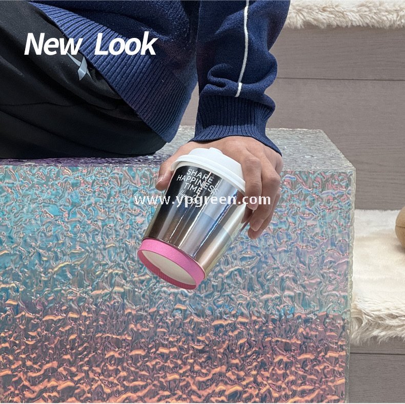 10oz Silver Laser Coffee Cup | Trendy Holographic Finish | 330ml Metallic Disposable Hot Drink Cup